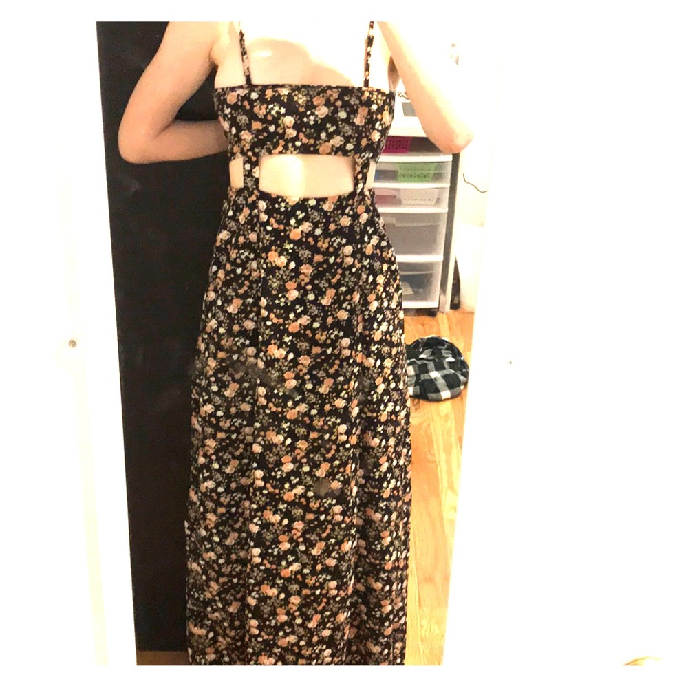 Floral maxi cutout dress